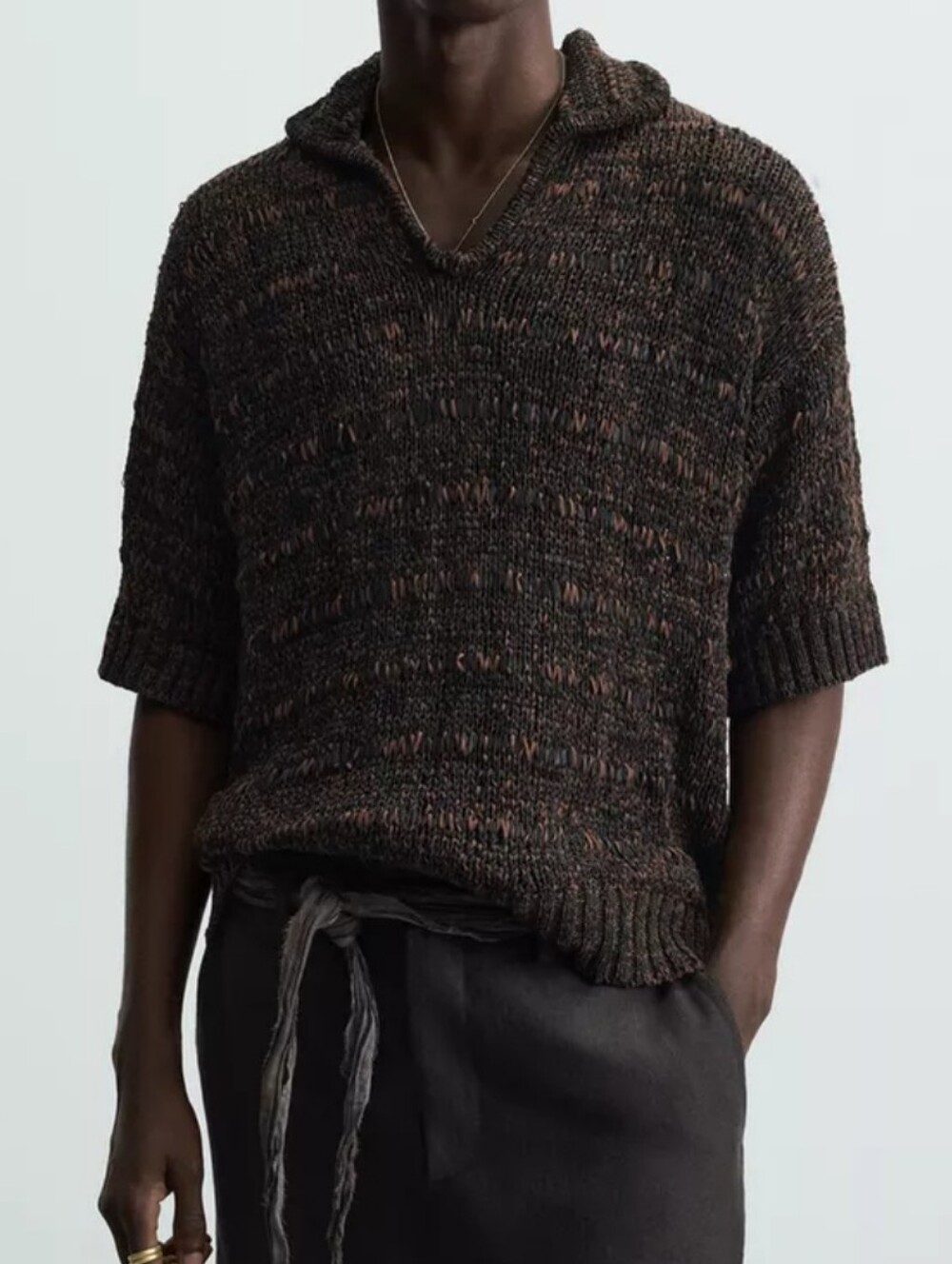 NWT Zara Contrast Tape Knit Polo Shirt. Size L